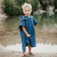 ▦✙☒ Baby Bathrobe Waffle Hooded Beach Bath Towels for Babies Shower Products Water-absorbed Solid Children Towels Cotton Bath Gown