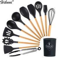 Best 9 Colors Kitchen Cooking Utensils Set Silicone Wooden Handle Spoon Turner Whisk With Utensils Holder Storage 12pcs Cookware