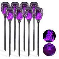 12/33LED Blue Purple Solar Flame Torch Light Flickering Garden Decor Lighting Waterproof Pathway Lights for Outdoor Lawn Yard