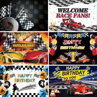 Laeacco Race Car Boy Birthday Backdrop Customized Motorcycle Racing Children Party Balloons Decorations Photographic Backgrounds