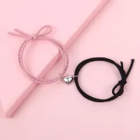 【PrettySet】2pcs/pair Adjustable Magnet Couple Bracelets Rubber Band Love Shape Braclet Lover Gift Handmade