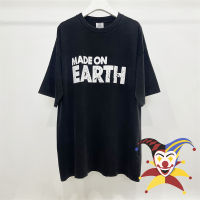 2023ss Vetements MADE ON EARTH Washed Ripped เสื้อยืดผู้ชายผู้หญิงขนาดใหญ่ Vintage VTM T เสื้อ Top Tee