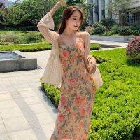 Broken beautiful dress female temperament printed skirt with shoulder-straps Xuan elegant wind show thin summer vacation summer dresses French first love