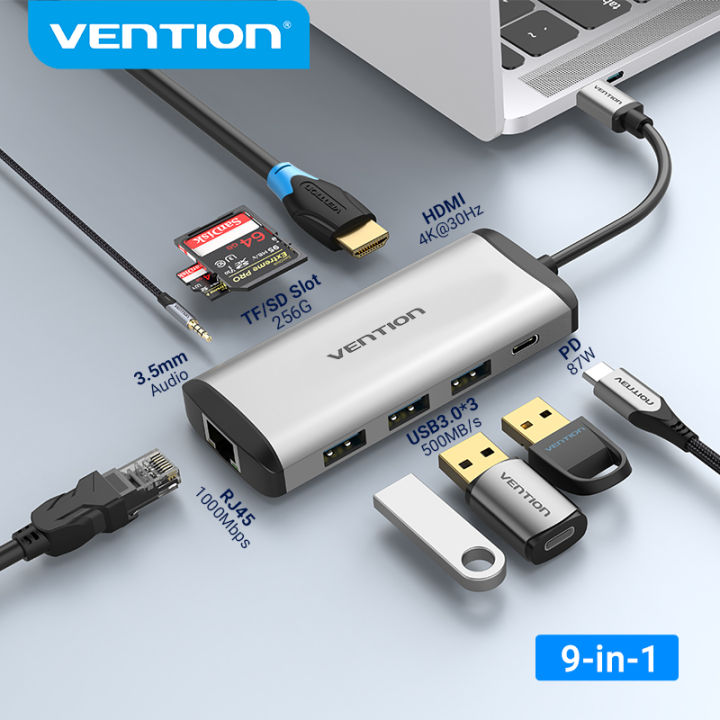 USB C Hub USB C to HDMI 4K VGA PD RJ45 3.5mm USB 3.0 Dock