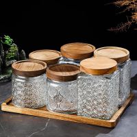 【CC】 Engraved Glass Storage Jar Seasoning Sealed Jars Food Desktop Decoration