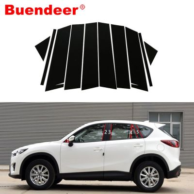 Buendeer เสาแผ่นครอบหน้าต่างรถยนต์สีดำสำหรับ Mazda CX5 2011 2012 2013 2014 2015สติกเกอร์ป้องกันเสา2016 10ชิ้น