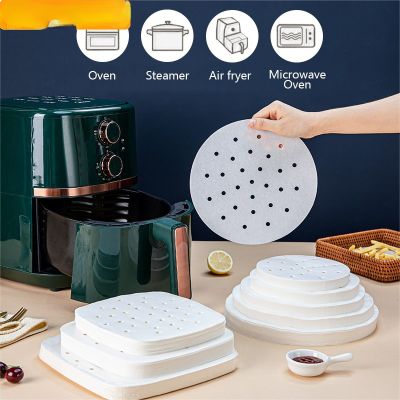 100pcs Air Fryer Liners Paper 6/7/8/9 Inch Disposable Baking Sheets Perforated Parchment Papers Steamer