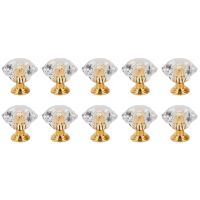 10pcs/set Drawer Furniture Knob Pull Handle Use for Knob Cupboard Cabinet Drawer Fittings  Gold Diamond Crystal Shape Acrylic Door Hardware Locks