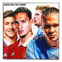 Manchester Derby Match แมนยู Manchester United แมนซิตี้ Manchester city รูปภาพ​ติด​ผนัง​ pop art พร้อมกรอบและที่แขวน ฟุตบอล​ กรอบรูป​