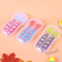 【hot sale】 ❐๑✾ C01 New childrens feeding infant two-color fork spoon baby cutlery set with case