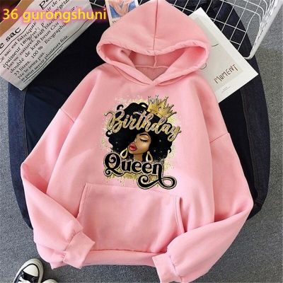 Watercolor Birthday Queen Black Magic Print Pink Hoodies /Fashion Melanin Crown Tracksuit Femme Streetwear Tops Size XS-4XL