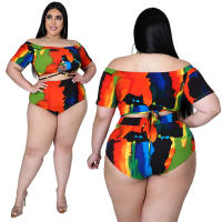 2 Piece Sets Womens Outfits Summer Swim Party Slash Neck Crop Tops and Shorts Loungewear Set Plus Size Wholesale Dropshipping