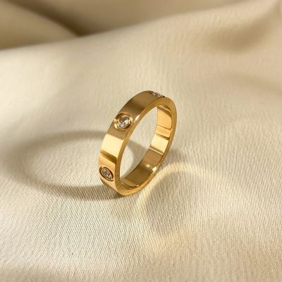 [MM75] หรูหราเงาหมุนวงกลมคริสตัลแหวนสแตนเลส Rose G Old รักแหวนสำหรับผู้หญิงหมั้นของขวัญแบรนด์แหวน