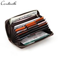 CONTACTS ของแท้กระเป๋าใส่เหรียญผู้ชาย  หนังแท้  ที่เก็บนามบัตรธุรกิจชายกระเป๋าสตางค์มีซิปซองใส่หนังสือเดินทางกระเป๋าคลัตช์