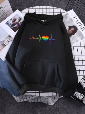 Hoody Beating Heart Rainbow Printed WomenS 2022 Hoodie With Hood Long Sleeve Hip Hop Clothes Korean Aesthetic Sweatshirts Women Size Xxs-4Xl