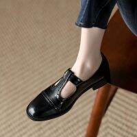 2022 New SpringAutumn Womens Shoes Round Toe Chunky Heel Mary Janes Split Leather Women Pumps BrownBlack Brogues Women Pumps