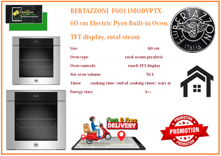 BERTAZZONI F6011MODVPTX 60 Cm Electric Pyro Built In Oven TFT Display Total Steam FREE