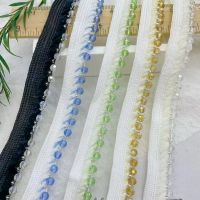 Handicraft Accessories Beaded Trim Multicolor Crystal With Pearl Lace Ribbon For Elegant Wedding Clothes And Sewing Articles