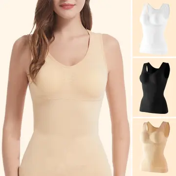 Women cami shapewear tank top seamless body shaper slimmer cami waist  shaper camisole - black - c