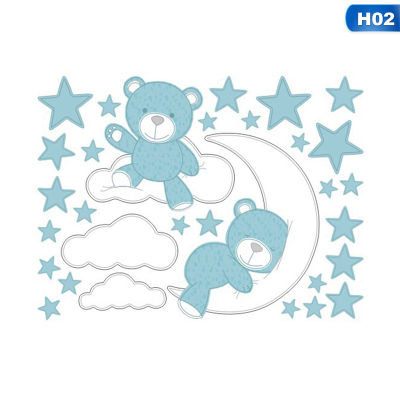 Cute Moon Stars Bear Wall Stickers For Kids Baby Room Home Nursery Art Decorative Sticker Papers Children Bedroom Decals Murals