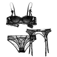 top●Victorias Secret Three-piece Sexy Lace Ladies Underwear Set Top-up gather bra set Thin cotton half cup garter bra set