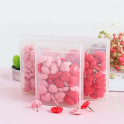 ❖♚ 50 Pcs Heart Shape Plastic Quality Colored Cute Decor Thumbtack Nails Office Tacks Pin Wall Head Cork Felt Binding Stationery