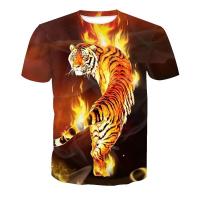 Naimo Mens เสื้อแฟนซี Fire Tiger 3D เสื้อยืดพิมพ์ลายสั้นเสื้อยืดแขนสั้น