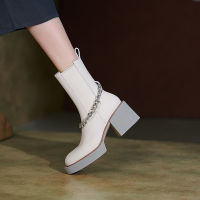 2021 Winter Women shoes Genuine Leather Women Boots Platform Round Toe Chunky Boots Women Solid Women Shoes high heel boots