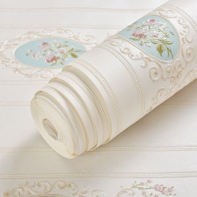 [24 Home Accessories] กระดาษติดผนังลายดอกไม้สีขาว3D ม้วนวอลล์เปเปอร์แฟชันทันสมัยผ้าใยสังเคราะห์สำหรับสติกเกอร์ลายดอกไม้ห้องนอนเด็ก