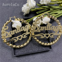 AurolaCo 30-90MM Custom Name Earrings Big Hoops Earrings Stainless Steel Hip Hop Style Earrings Custom Earrings for Women Gift