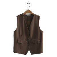 【มีไซส์ใหญ่】Plus Size Womens Sleeveless Office-wear Vests Solid Color V-neck Autumn New Outerwear