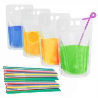 5/10Pcs Eco-Friendly Juice Drink Pouches Drink Bags with Straws Resealable Ice Water Bags Smoothie Bags Juice Pouch