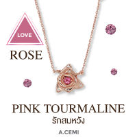 A.CEMI Pink Toumaline Rose Flower Necklace สร้อยคอเงินแท้  ชุบทอง18K พลอยแท้ พิ้งค์ทัวมาลีน ดอกกุหลาบ ของขวัญแฟน