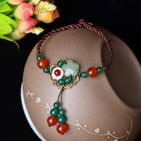 Jade Stone Jadeite Emerald Flower Anklets Charm Jewellery Fashion Accessories Chinese Carved Amulet Gifts for Women Her