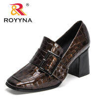 ROYYNA New Designers Buckle Patent Leather Pumps Ladies Square Toe Medium Heels Office Dress Shoes Women Wedding Footwear