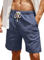 ANGGREK Mens Linen Casual Classic Fit Short Drawstring Summer Beach Shorts Workout Golf Shorts Cotton Cargo Shorts for Men