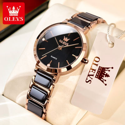 OLEVS นาฬิกา ผู้หญิง2022 กัน น้ำ นาฬิกาเซรามิก Genuine Watch for women สีขาว ปฏิทิน ฟรีกล่องและเครื่องมือ