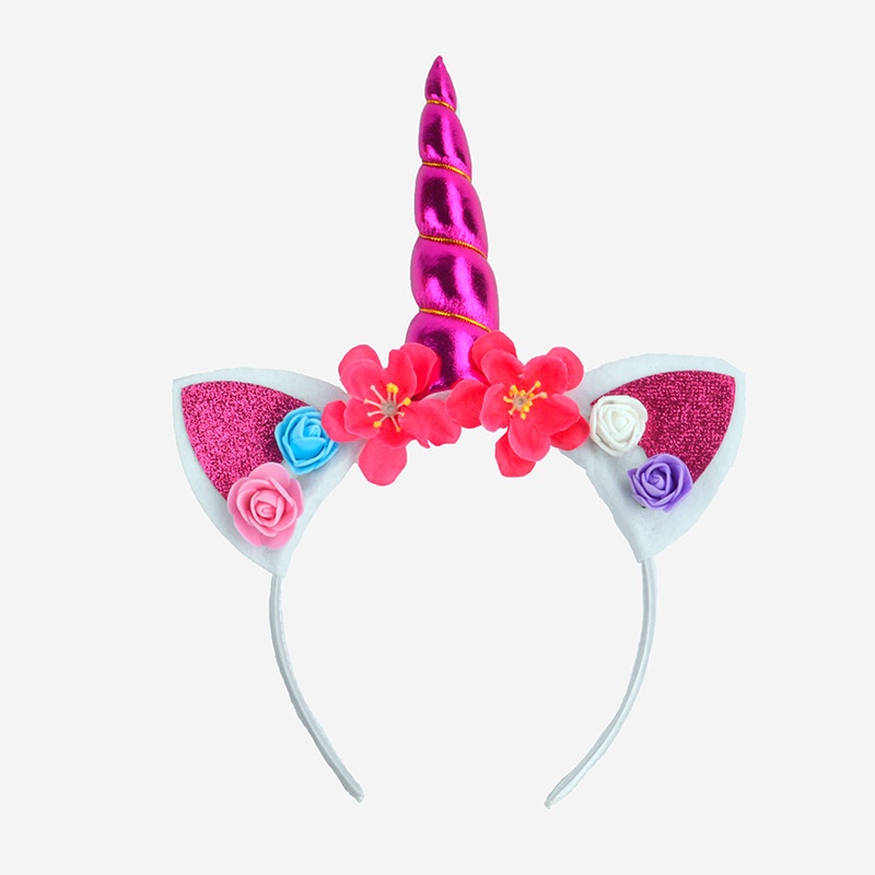 YanJie Shiny Unicorn Horn Ears Flower Headband Cosplay Costume 