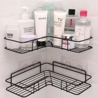 ☽ↂ Wall Shelf Bathroom Accessories Organizer Corner Frame Iron Shower Caddy Storage Rack Shampoo Holder For Kitchen Toilet