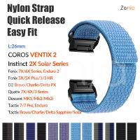 Zenia 26มม. Nice ไนลอนที่ดีสายนาฬิกา Quick Fit สำหรับ Garmin Fenix 7X 6X Pro Sapphire 5X Plus 3 HR Instinct 2X Solar Tactical Quatix Enduro Descent Mk1 Mk2 Mk2i D2 Tactix Bravo Charlie Delta PX COROS VENTIX 2 อุปกรณ์เสริม