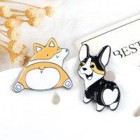 Corgi Pins Bulldog Metal Brooches Cute Jewelry Small Paw Black Heart Butt Stand Up Ears Decorating Badge For Animal Lovers