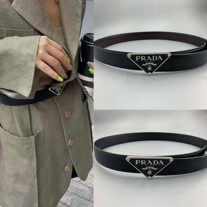 Fashion nd New Prada Leather Automatic Buckle Waist Jeans Online Celebrity  Explosions Triangle Logo Bright Belt Belt for Men and Women. | Lazada