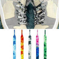 1คู่ Tie Dyed Shoelaces รองเท้าผ้าใบแบนสีกีฬารองเท้า Laces เชือกแบนรองเท้า Laces Tie-Dyed Shoelace