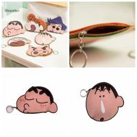 DINASHER หนัง Pu สีเทียน Shin-Chan เหรียญกระเป๋าซิปการ์ตูนพร้อมพวงกุญแจเด็กผู้หญิงตัวเล็ก