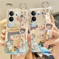 เคสสมาร์ทโฟนสำหรับ VIVO V29 Y78 V27e V27 Y36 Y02T Y02A 5G 4G นุ่มเคสโทรศัพท์กะพริบพร้อมสายรัดข้อมือตัวการ์ตูนเด็กผู้หญิงน่ารักกันกระแทก VIVOV29 VIVOY27