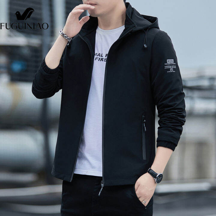 FUGUINIAO Men's Jacket Korean Version Trend Casual Hooded Jacket Fashion  All-match Thin Section Detachable Hat Men's Jacket | Lazada PH