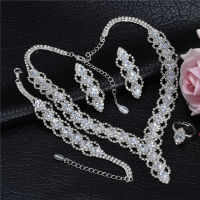 Necklace Earring Bracelet Rings Ladies Cubic Zirconium Jewelry Set Bridal Wedding Accessories Luxury Shiny Rhinestone CORUIXI