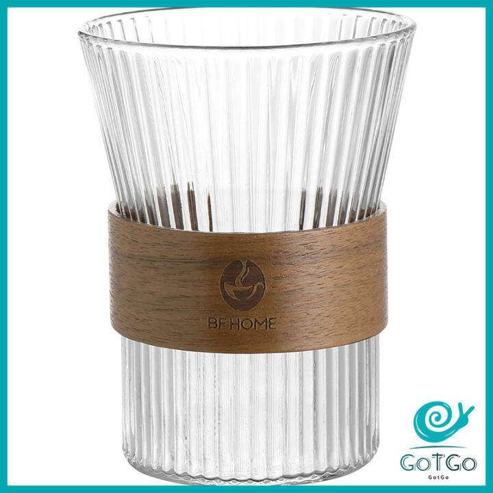 gotgo-ถ้วยน้ำผลไม้-แล้วใสลายจีบถี่-ถ้วยกาแฟ-ถ้วยนม-glass-cup