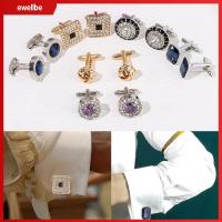 EWELLBE ซิลเวอร์โกลด์ คริสตัล สีขาว Novelty Luxury สีน้ำเงิน Cufflinks for Mens เสื้อเชิ้ต Cuff Links