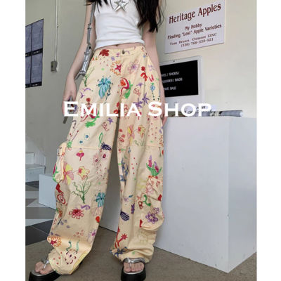 EMILIA SHOP กางเกงขายาว กางเกงเอวสูง ผู้หญิงสไตล์เกาหลี เสื้อผ้าแฟชั่นผู้หญิง ความรู้สึกของการออกแบบ 2023 ใหม่ A23L0FO 0510
